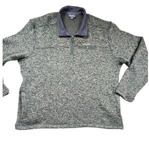 Eddie Bauer Mens XL Green Marled Quarter‎ Zip Fleece Pullover Jacket Mock Neck